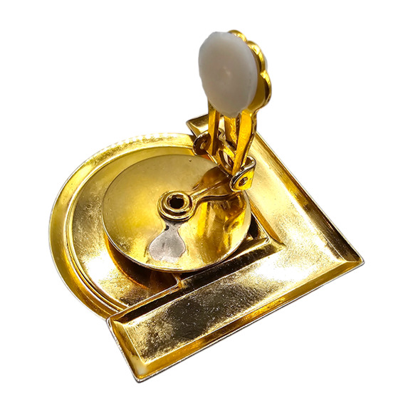 Clip-On Earrings Confetti Mosaic Multicolor Bold Retro Statement Gold Tone - Picture 4 of 7